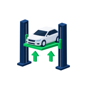 Car being lifted vertically by an automated car lift