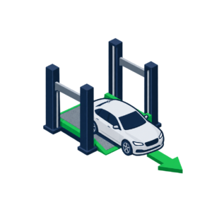 Car driving out from an automated car lift